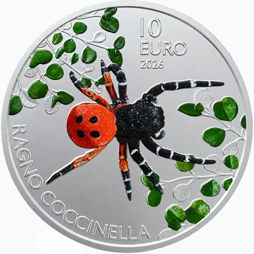 10 euro 2026 San Maríno BU farbená, Ladybird spider