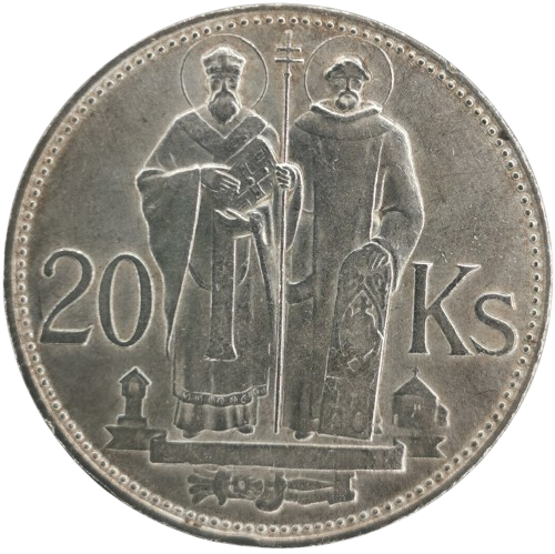 20 Koruna 1941 Slovenský štát, Cyril a Metód (ťuknutá hrana)