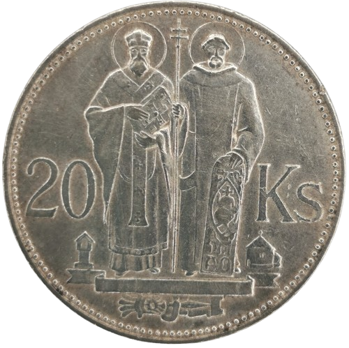 20 Koruna 1941 Slovenský štát, Cyril a Metód (ťuknutá hrana)
