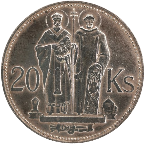 20 Koruna 1941 Slovenský štát, Cyril a Metód (ťuknutá hrana)