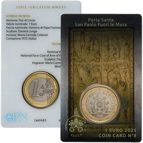 1 euro 2025 Vatikán BU karta č.8 - Holy Door Basilica of Saint Paul