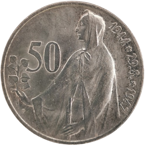 50 Koruna 1947 Československo, 3. výročie SNP (škrabance)