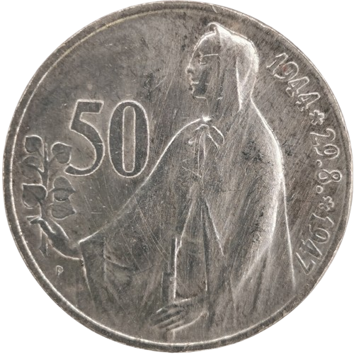 50 Koruna 1947 Československo, 3. výročie SNP (škrabance)