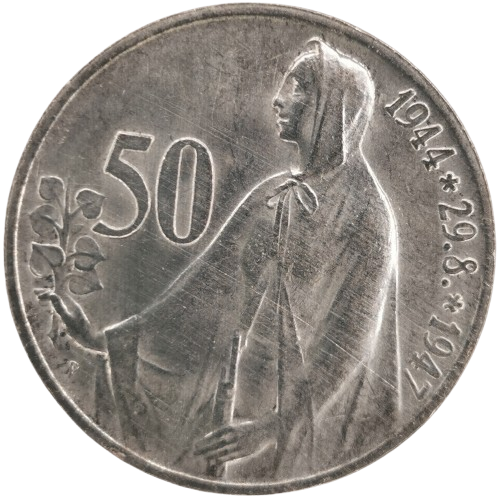 50 Koruna 1947 Československo, 3. výročie SNP (škrabance)