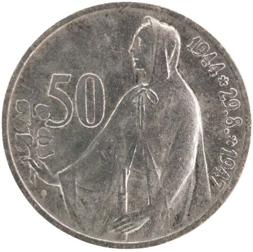 50 Koruna 1947 Československo, 3. výročie SNP (škrabance)
