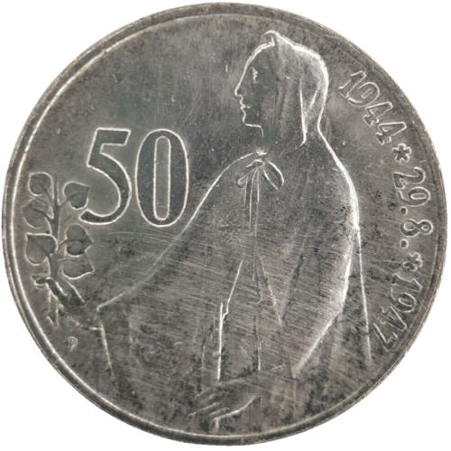50 Koruna 1947 Československo, 3. výročie SNP (škrabance)