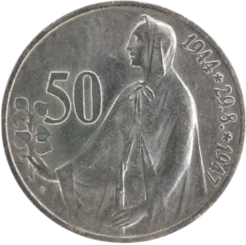 50 Koruna 1947 Československo, 3. výročie SNP (škrabance)