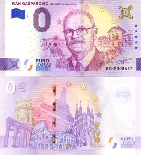 0 euro suvenír 2026/3 Slovensko UNC, Ivan Gašparovič (zlatý hologram)