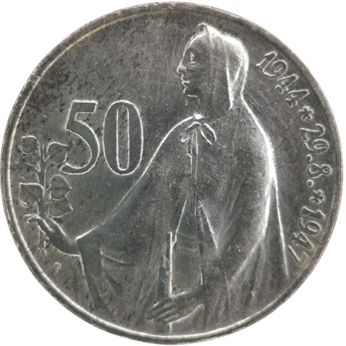 50 Koruna 1947 Československo, 3. výročie SNP (škrabance)
