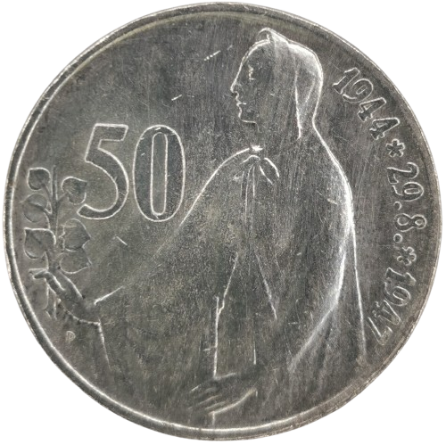 50 Koruna 1947 Československo, 3. výročie SNP (škrabance)