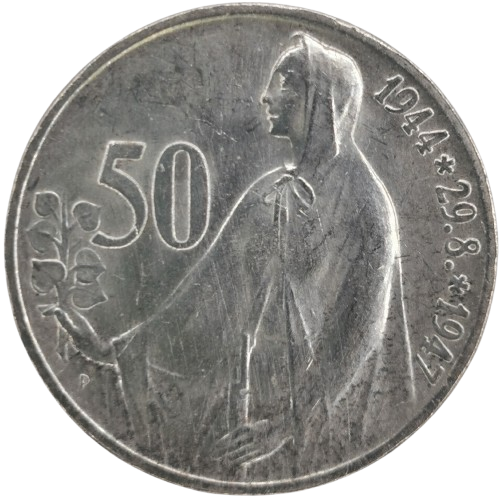 50 Koruna 1947 Československo, 3. výročie SNP (škrabance)
