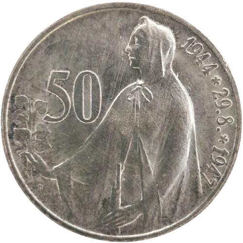 50 Koruna 1947 Československo, 3. výročie SNP (škrabance)