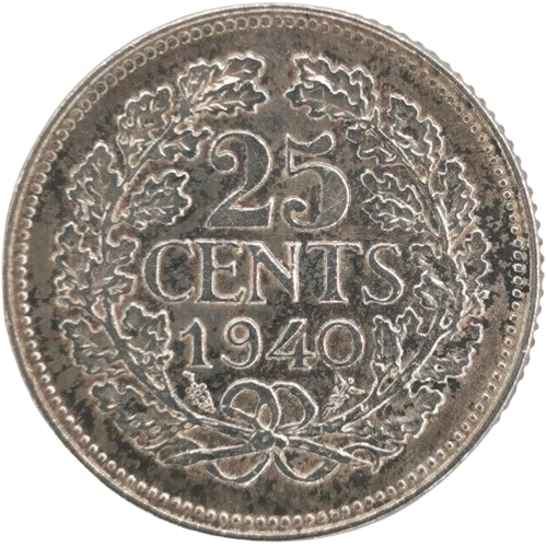 25 Cents 1940 Holandsko, Wilhelmina (fľaky)