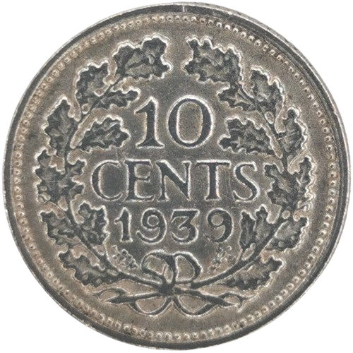 10 Cents 1939 Holandsko, Wilhelmina 