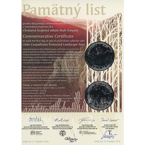 Pamätný list 2026, Chránená oblasť Malé Karpaty (originál 2 podpisy)
