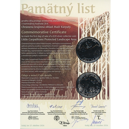 Pamätný list 2026, Chránená oblasť Malé Karpaty (originál 4 podpisy)