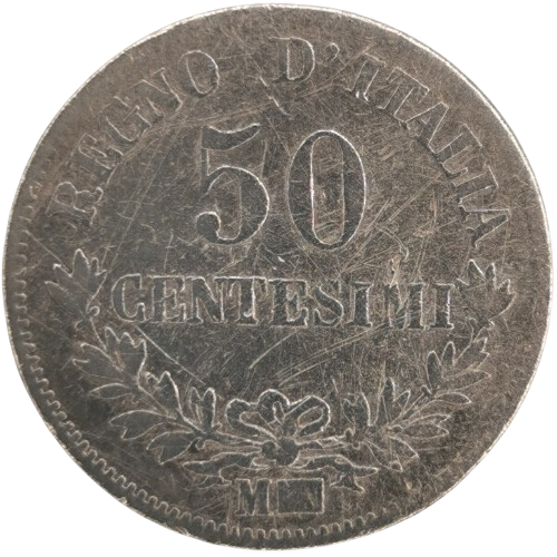 50 Centesimi 1863 M Taliansko, Viktor Emanuel II.
