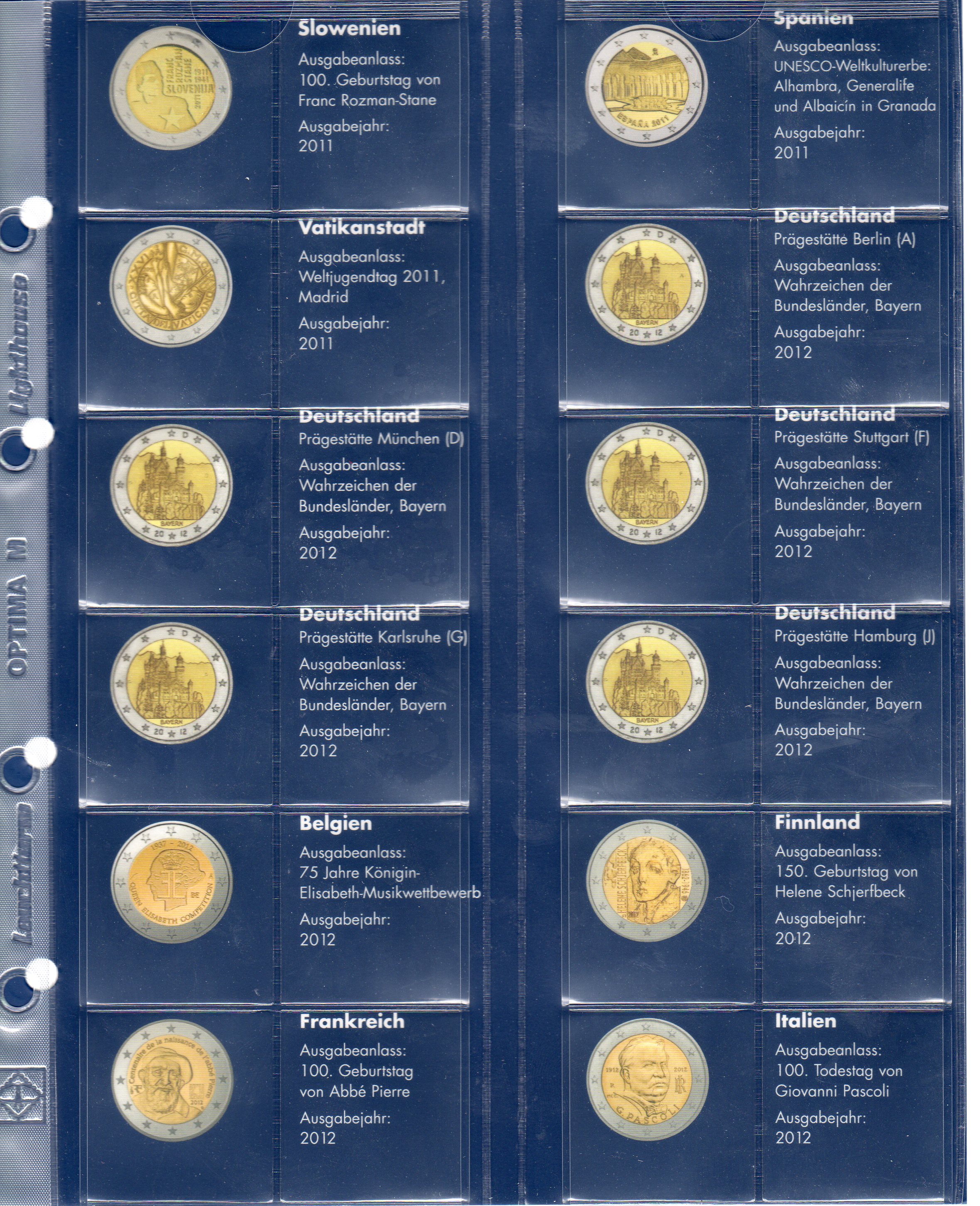 Doplňujúce listy OPTIMA, 2 euro mince Europa 2012 (CLOP2EUROGM1N12)