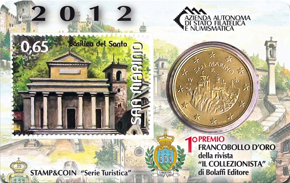 50 cent  + 0,65 € známka 2012 San Marino ob.UNC coincard