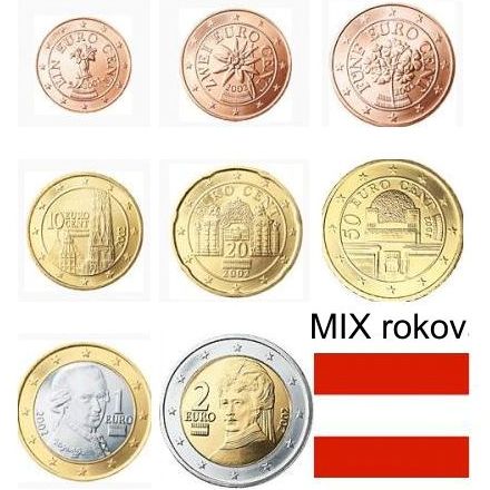 SET Rakúsko 1 cent - 2 euro UNC mix rokov