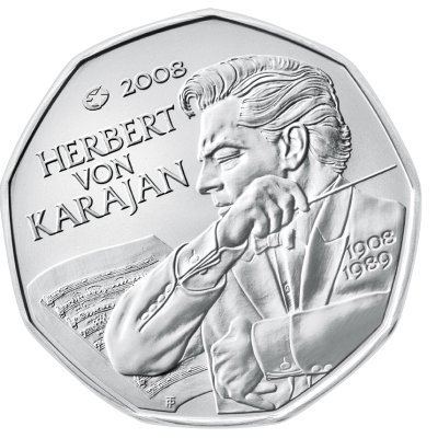 5 euro 2008 Rakúsko UNC Herbert von Karajan