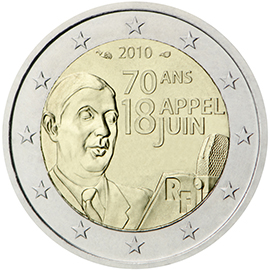 2 euro 2010 Francuzsko cc.UNC generál de Gaull