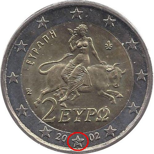 2 euro 2002 Grécko ob.UNC značka mincovne (S)