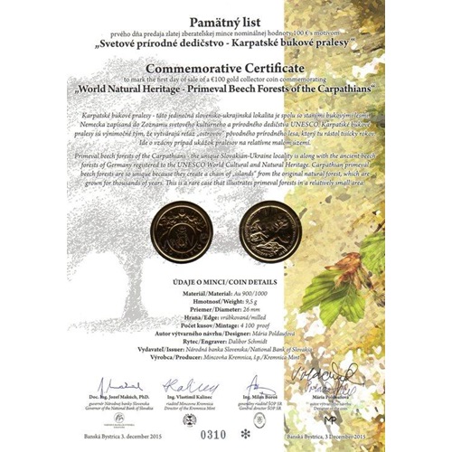 Pamätný list 2015, Karpatské bukové pralesy (originál 1 podpis)