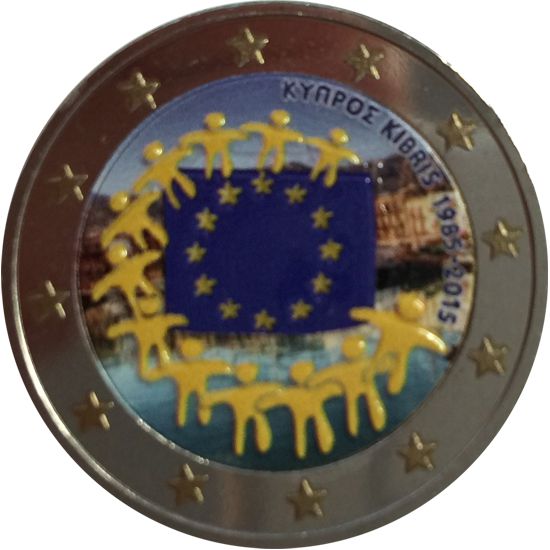2 euro 2015 Cyprus cc.UNC farbená Európska vlajka