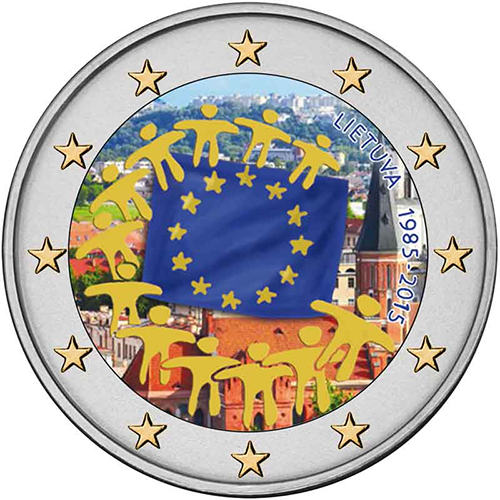 2 euro 2015 Litva cc.UNC farbená Európska vlajka